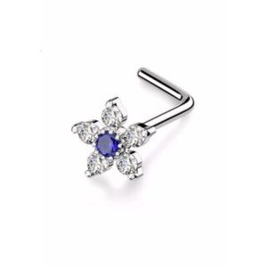 14kt Diamond Flower Nosestud Made With Cubic Zirconia Diamonds &14kt Solid Gold